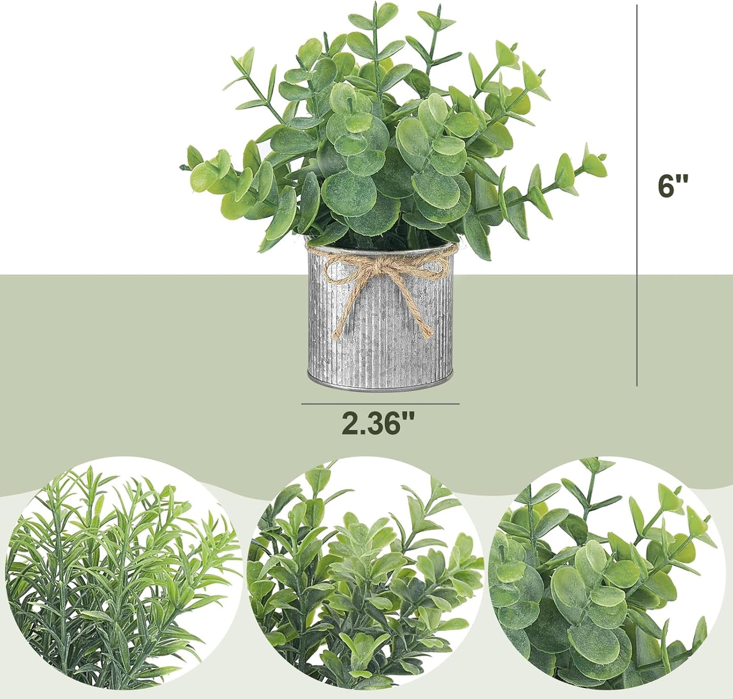 Small Fake Plants in Farmhouse Galvanized Metal Pots 3 Pack Potted Artificial Plant Eucalyptus for Laundry Room Bathroom Shelf Table Decor