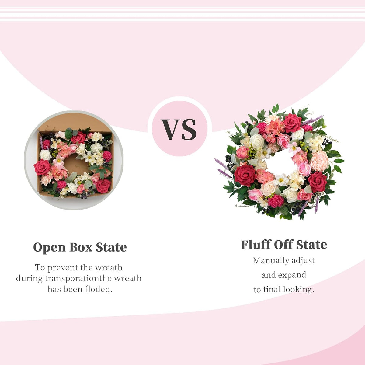 22 Inch Spring/Summer Floral Wreaths for Front Door,Artificial Decoration Wreath with Rose Dahlia Hydrangea for Home Valentine Wedding Mothers Day Decor(RED)