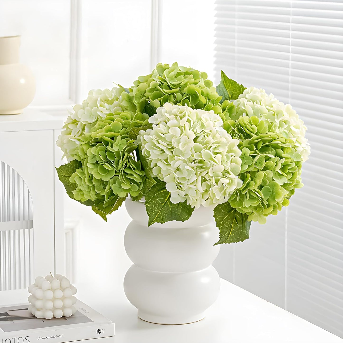 20" Real Touch Hydrangea Artificial Flowers,Blue,4PCS | Realistic Faux Hydrangea Flowers with Long Stem & Leaves for Home Decor Floral Arrangements Wedding Bouquet Centerpieces