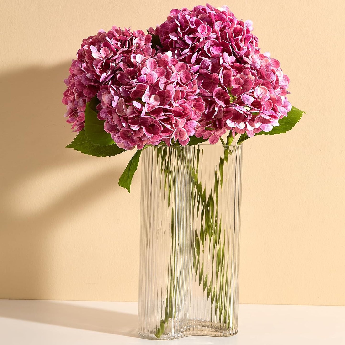 20" Real Touch Hydrangea Artificial Flowers,Blue,4PCS | Realistic Faux Hydrangea Flowers with Long Stem & Leaves for Home Decor Floral Arrangements Wedding Bouquet Centerpieces