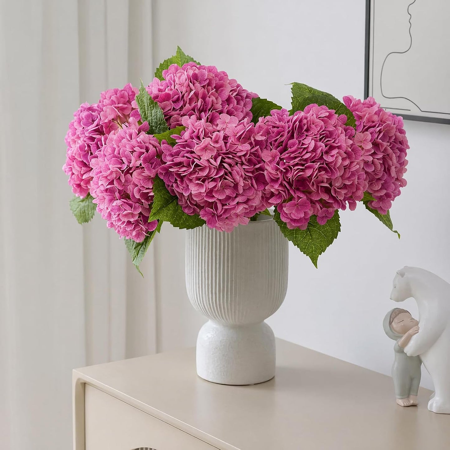 20" Real Touch Hydrangea Artificial Flowers,Blue,4PCS | Realistic Faux Hydrangea Flowers with Long Stem & Leaves for Home Decor Floral Arrangements Wedding Bouquet Centerpieces