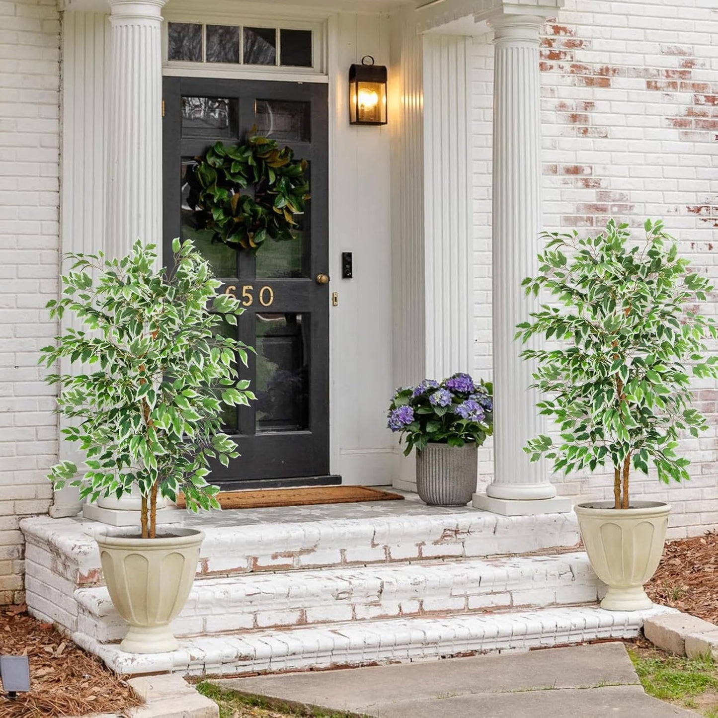 6FT Artificial Ficus Tree with Natural Wood Trunk (NO VASE Included) | Tall Faux Trees Indoor, Dense Foliage, Fake Silk Tree Fake Plants for Home Decor Living Room Outdoor Balcony House Office