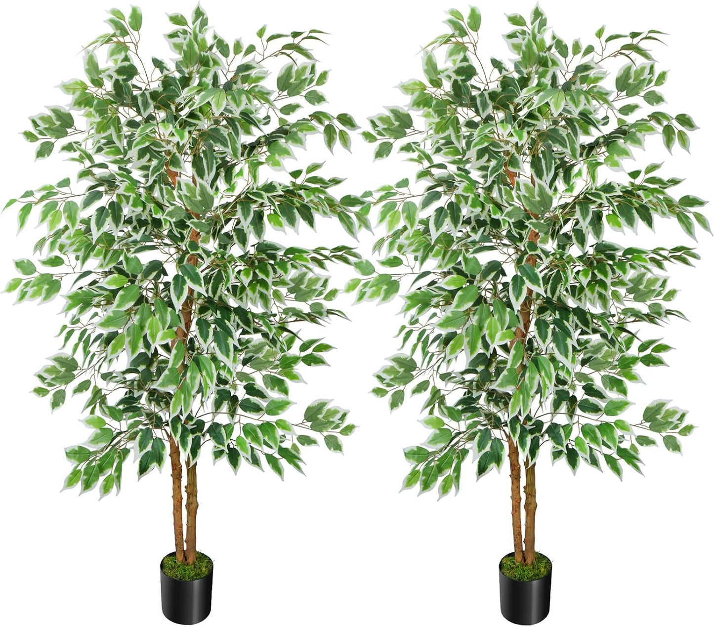 6FT Artificial Ficus Tree with Natural Wood Trunk (NO VASE Included) | Tall Faux Trees Indoor, Dense Foliage, Fake Silk Tree Fake Plants for Home Decor Living Room Outdoor Balcony House Office