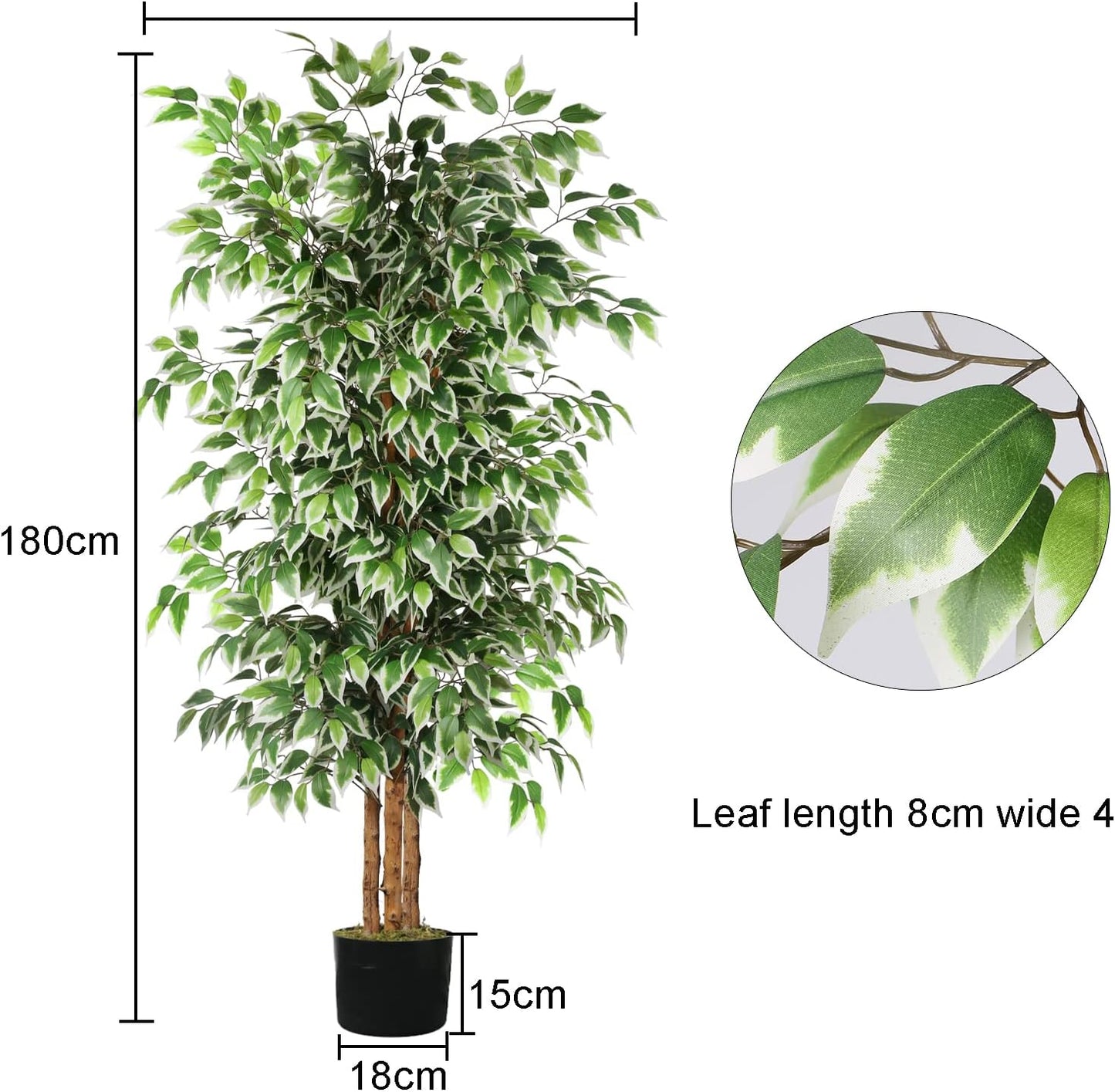 6FT Artificial Ficus Tree with Natural Wood Trunk (NO VASE Included) | Tall Faux Trees Indoor, Dense Foliage, Fake Silk Tree Fake Plants for Home Decor Living Room Outdoor Balcony House Office