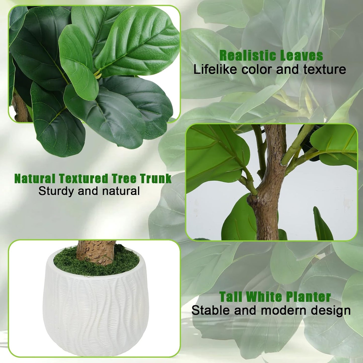 6FT Artificial Ficus Tree with Natural Wood Trunk (NO VASE Included) | Tall Faux Trees Indoor, Dense Foliage, Fake Silk Tree Fake Plants for Home Decor Living Room Outdoor Balcony House Office