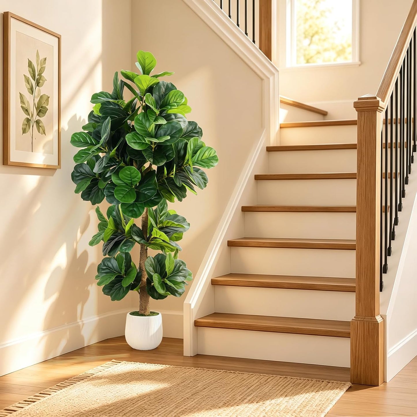 6FT Artificial Ficus Tree with Natural Wood Trunk (NO VASE Included) | Tall Faux Trees Indoor, Dense Foliage, Fake Silk Tree Fake Plants for Home Decor Living Room Outdoor Balcony House Office