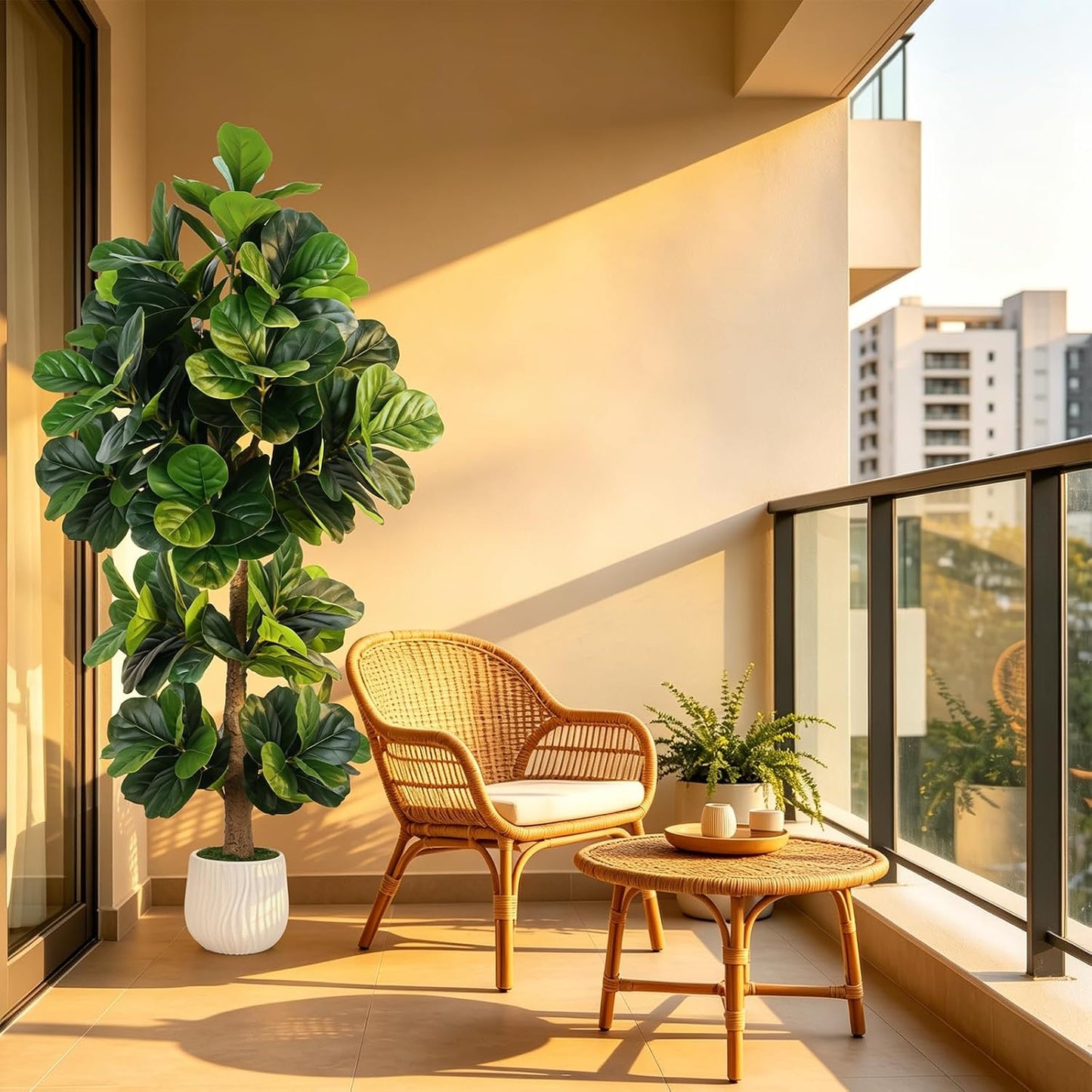 6FT Artificial Ficus Tree with Natural Wood Trunk (NO VASE Included) | Tall Faux Trees Indoor, Dense Foliage, Fake Silk Tree Fake Plants for Home Decor Living Room Outdoor Balcony House Office