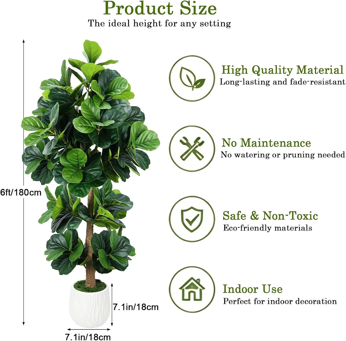 6FT Artificial Ficus Tree with Natural Wood Trunk (NO VASE Included) | Tall Faux Trees Indoor, Dense Foliage, Fake Silk Tree Fake Plants for Home Decor Living Room Outdoor Balcony House Office