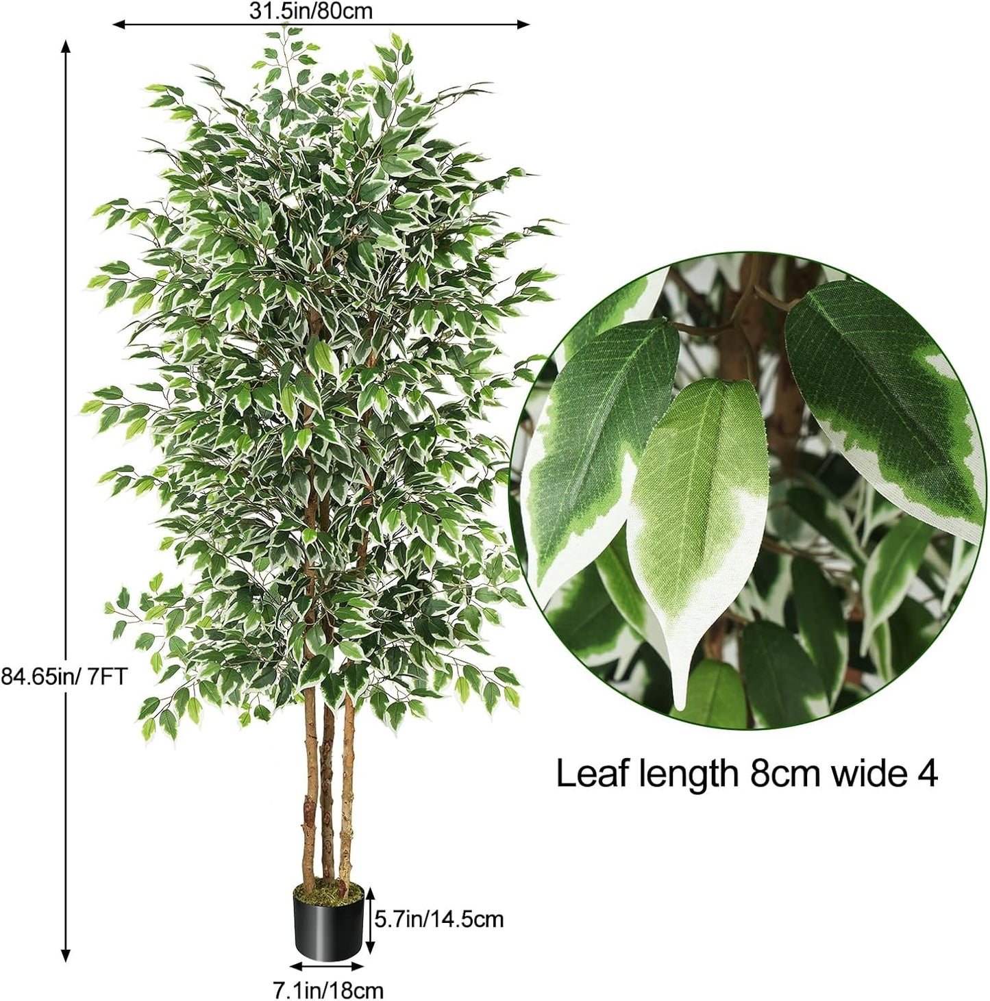 6FT Artificial Ficus Tree with Natural Wood Trunk (NO VASE Included) | Tall Faux Trees Indoor, Dense Foliage, Fake Silk Tree Fake Plants for Home Decor Living Room Outdoor Balcony House Office