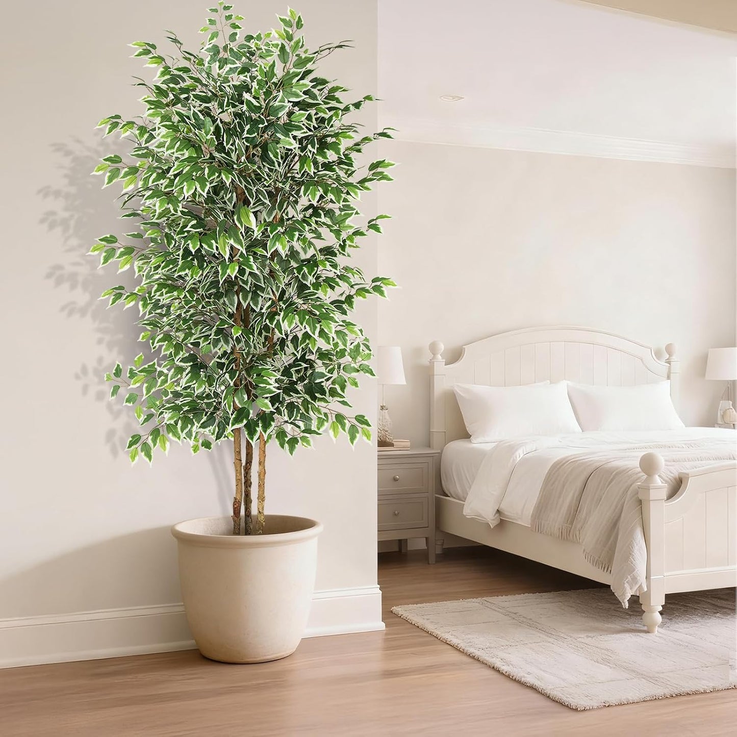 6FT Artificial Ficus Tree with Natural Wood Trunk (NO VASE Included) | Tall Faux Trees Indoor, Dense Foliage, Fake Silk Tree Fake Plants for Home Decor Living Room Outdoor Balcony House Office