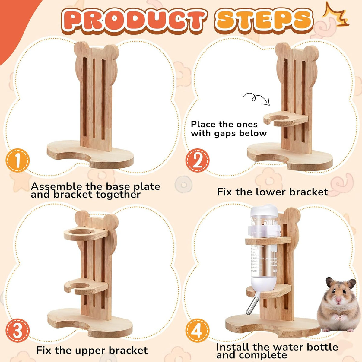 5 Pcs Hamster Cage Accessories, Wood Hamster Play Wooden Platform Water Bottle with Stand Climbing Set for Rat Mice Small Animals Pets Habitats Woodland Decor(Cloud Villa)