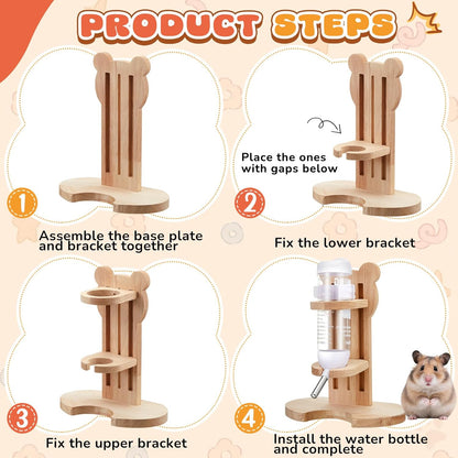 5 Pcs Hamster Cage Accessories, Wood Hamster Play Wooden Platform Water Bottle with Stand Climbing Set for Rat Mice Small Animals Pets Habitats Woodland Decor(Cloud Villa)