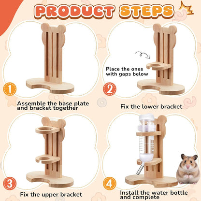 5 Pcs Hamster Cage Accessories, Wood Hamster Play Wooden Platform Water Bottle with Stand Climbing Set for Rat Mice Small Animals Pets Habitats Woodland Decor(Cloud Villa)