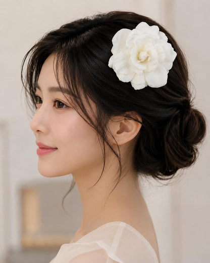 Large White Gardenia Hair Clip and Pin Brooch, 4.75 inch Artificial Flower
