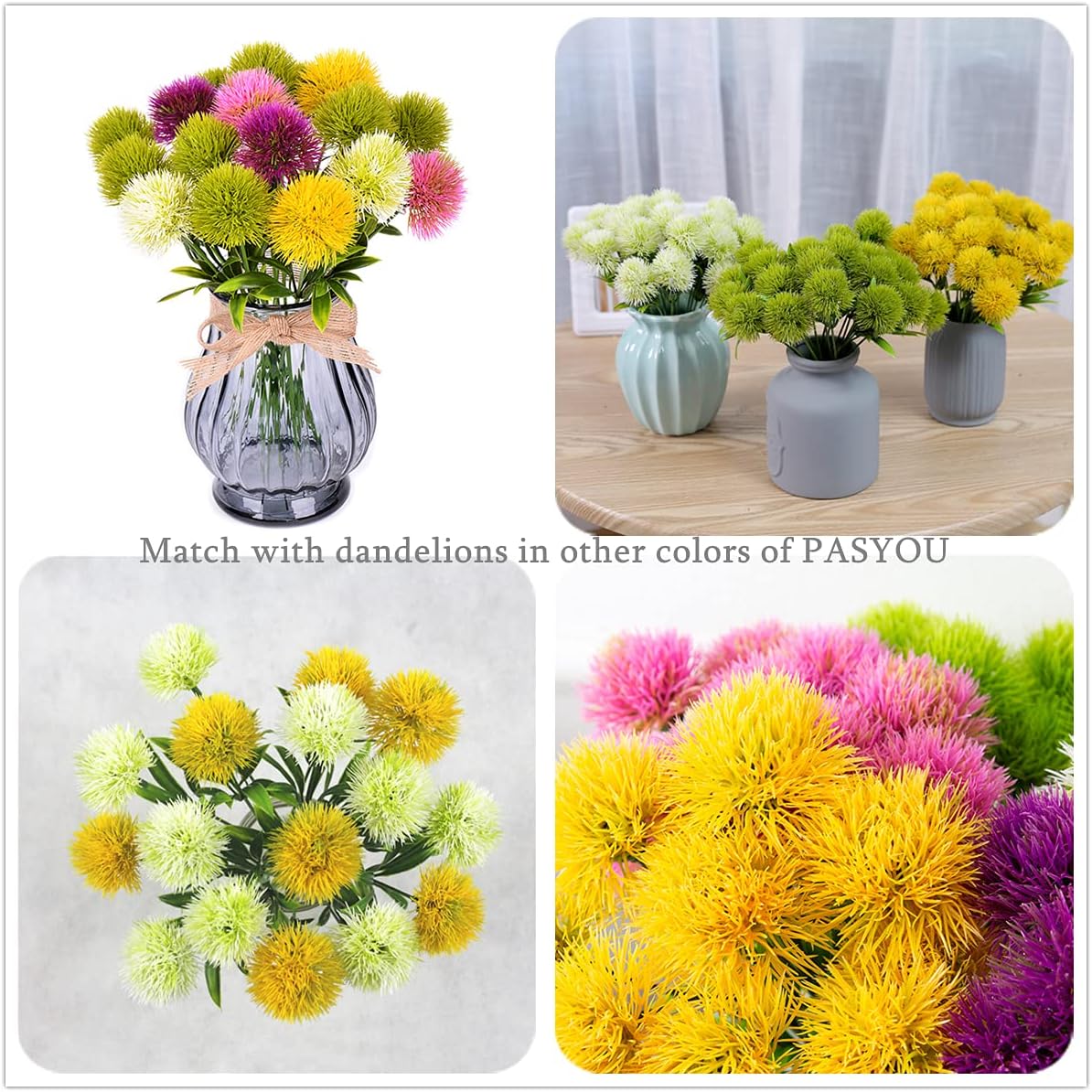 Fake Plants Dandelion Flowers Decoration, Artificial Plant Plastic Greenery Faux Outdoor Indoor Home Garden Party Room Bedroom Bathroom Office Wedding Table Centerpiece DIY Decor Yellow