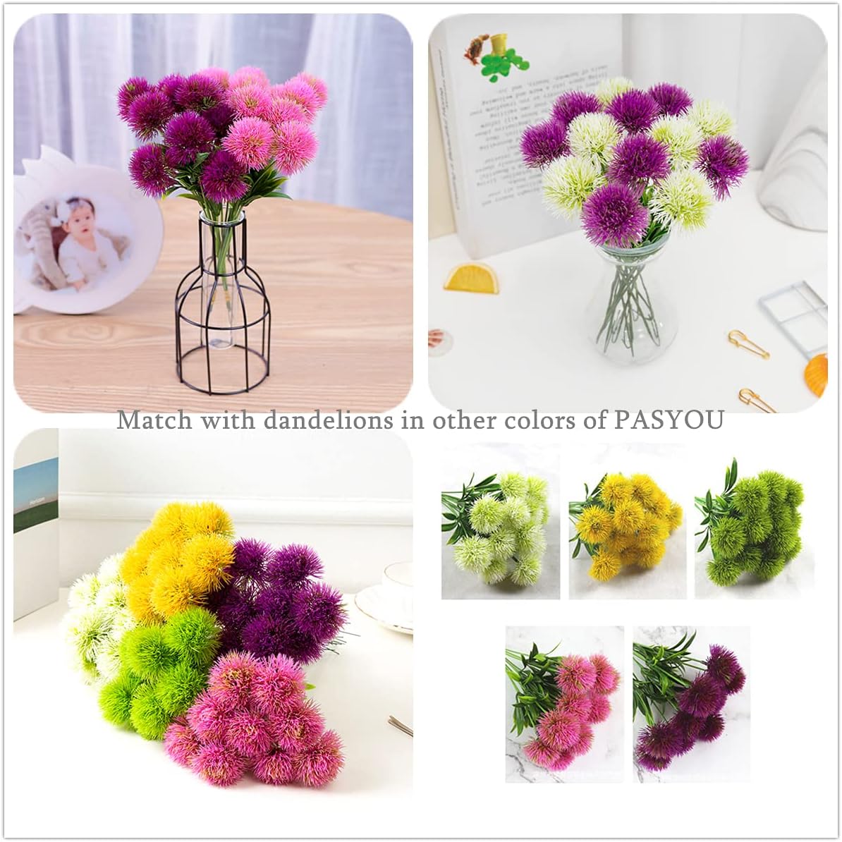 Fake Plants Dandelion Flowers Decoration, Artificial Plant Plastic Greenery Faux Outdoor Indoor Home Garden Party Room Bedroom Bathroom Office Wedding Table Centerpiece DIY Decor Yellow