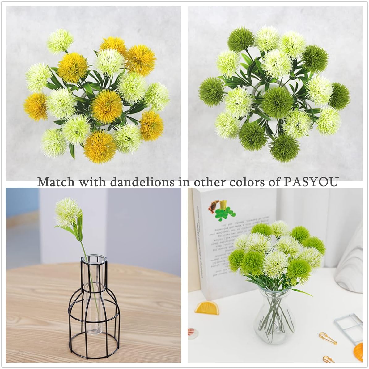 Fake Plants Dandelion Flowers Decoration, Artificial Plant Plastic Greenery Faux Outdoor Indoor Home Garden Party Room Bedroom Bathroom Office Wedding Table Centerpiece DIY Decor Yellow