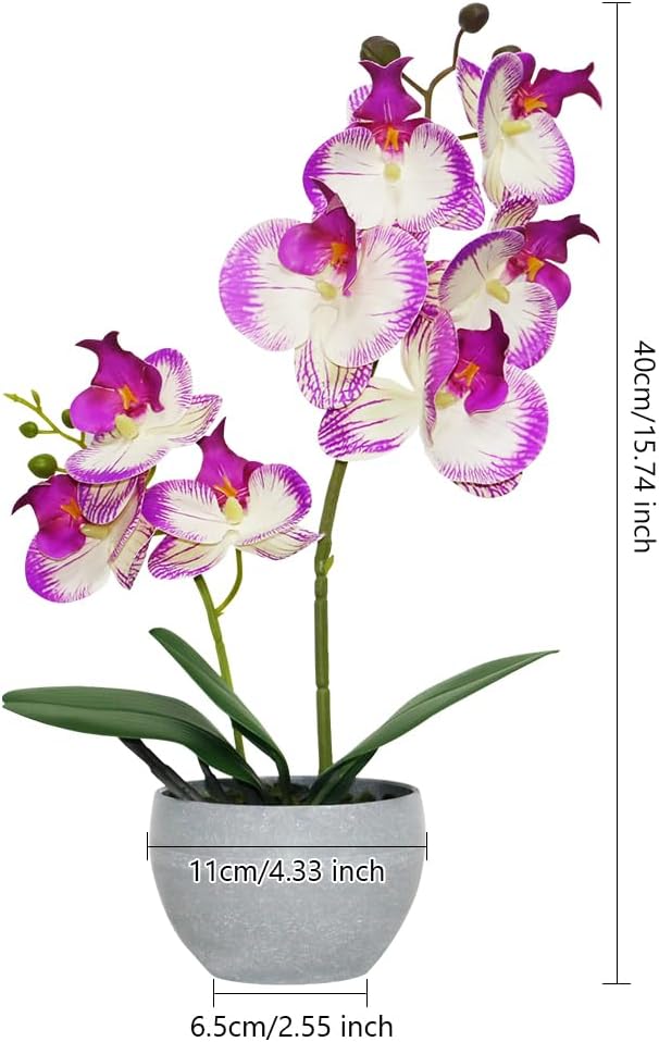Purple Orchid Artificial Flowers 2 Stems in Grey Pot