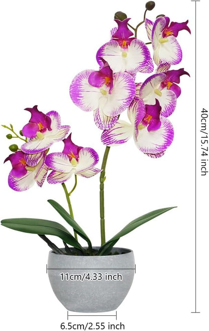 Purple Orchid Artificial Flowers 2 Stems in Grey Pot