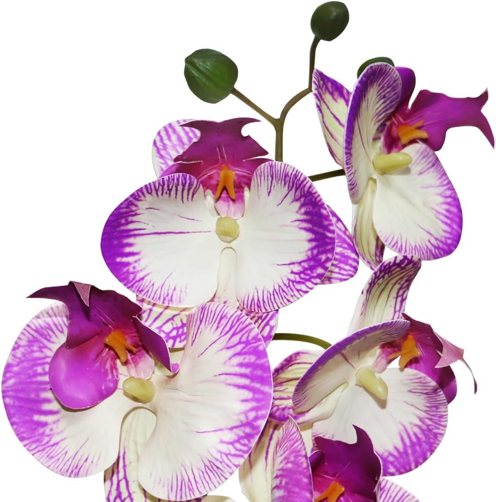 Purple Orchid Artificial Flowers 2 Stems in Grey Pot