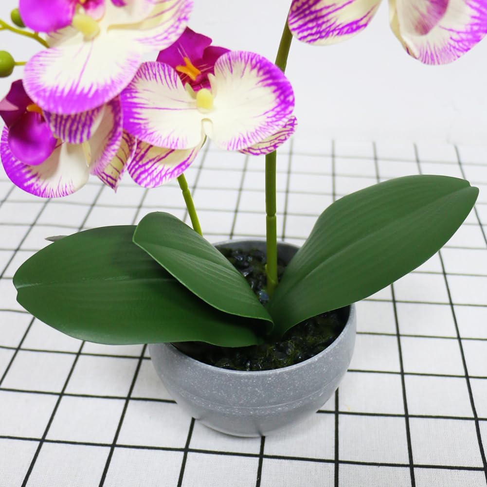 Purple Orchid Artificial Flowers 2 Stems in Grey Pot