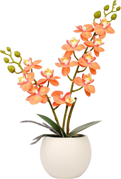 Purple Orchid Artificial Flowers 2 Stems in Grey Pot