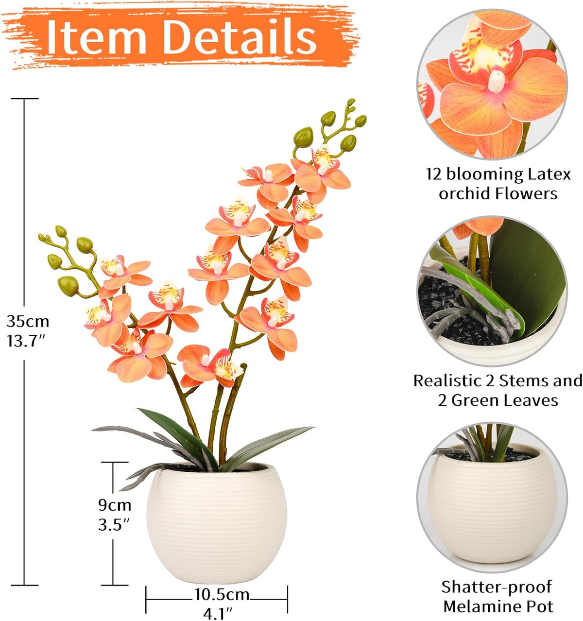 Purple Orchid Artificial Flowers 2 Stems in Grey Pot