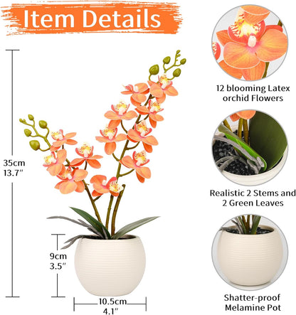 Purple Orchid Artificial Flowers 2 Stems in Grey Pot