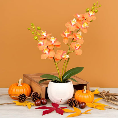 Purple Orchid Artificial Flowers 2 Stems in Grey Pot