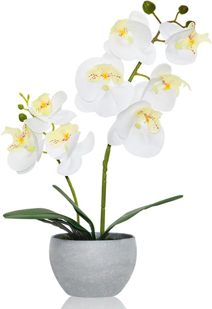 Purple Orchid Artificial Flowers 2 Stems in Grey Pot