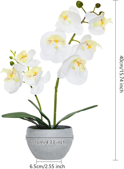 Purple Orchid Artificial Flowers 2 Stems in Grey Pot