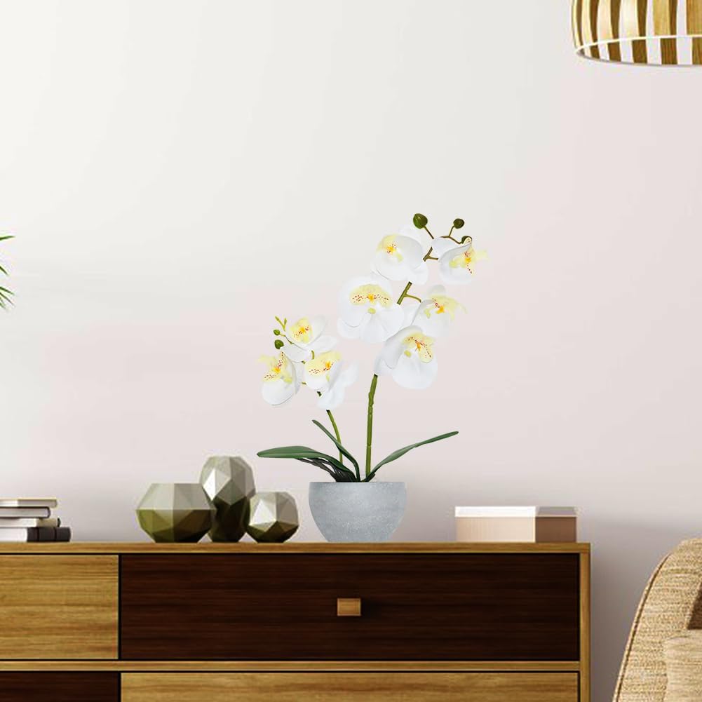 Purple Orchid Artificial Flowers 2 Stems in Grey Pot
