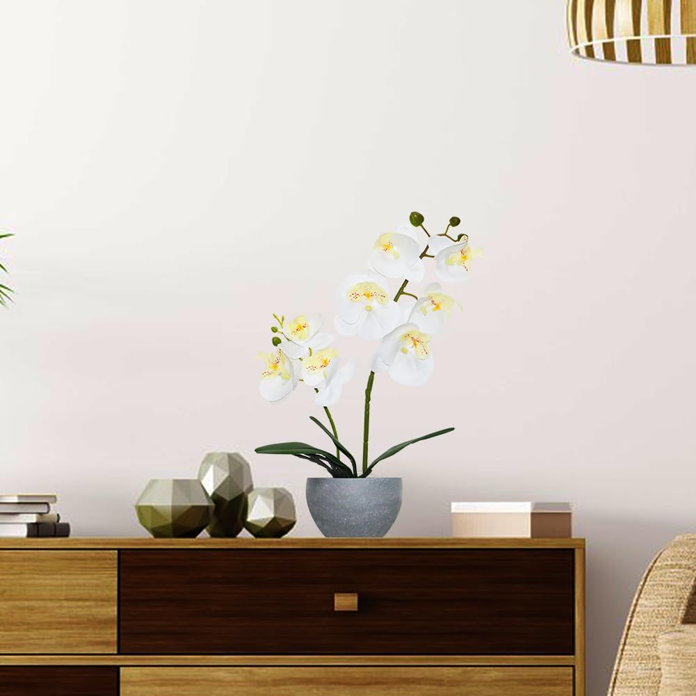 Purple Orchid Artificial Flowers 2 Stems in Grey Pot