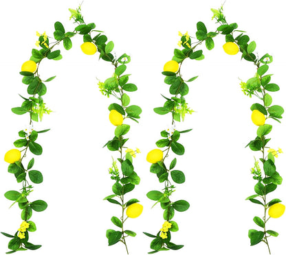 Artificial Lemon Vines Faux Lemon Garland 78.7 Inch Realistic Fake Lemons Greenery Garland Vine Hanging Swag for Wall Door Mantle Wedding Party Table Home Decoration