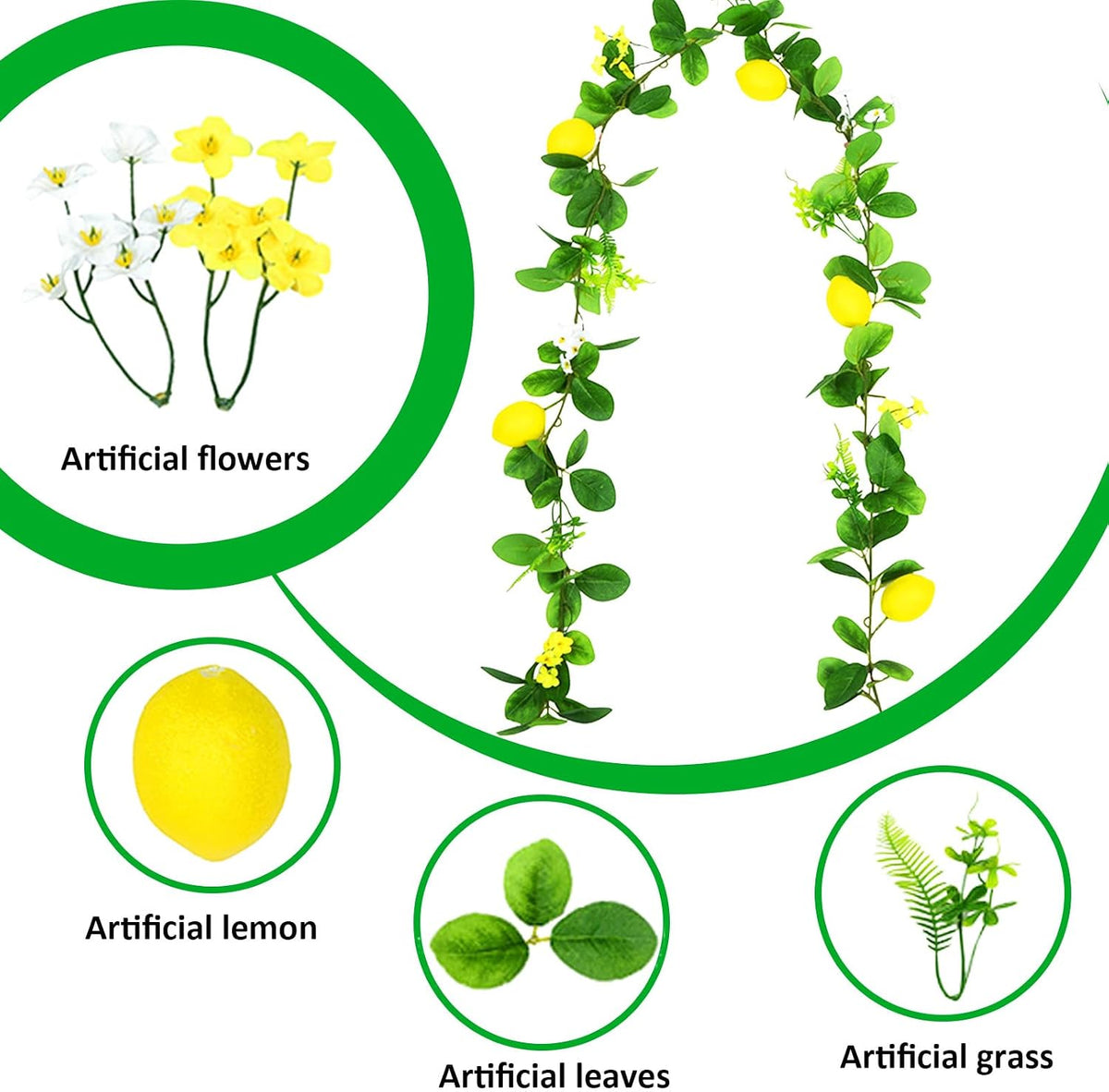 Artificial Lemon Vines Faux Lemon Garland 78.7 Inch Realistic Fake Lemons Greenery Garland Vine Hanging Swag for Wall Door Mantle Wedding Party Table Home Decoration
