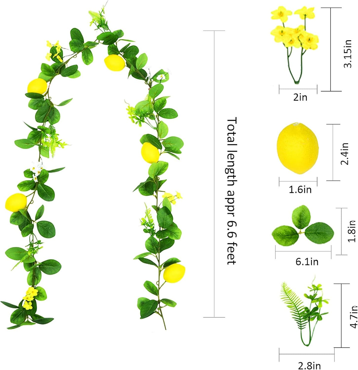 Artificial Lemon Vines Faux Lemon Garland 78.7 Inch Realistic Fake Lemons Greenery Garland Vine Hanging Swag for Wall Door Mantle Wedding Party Table Home Decoration