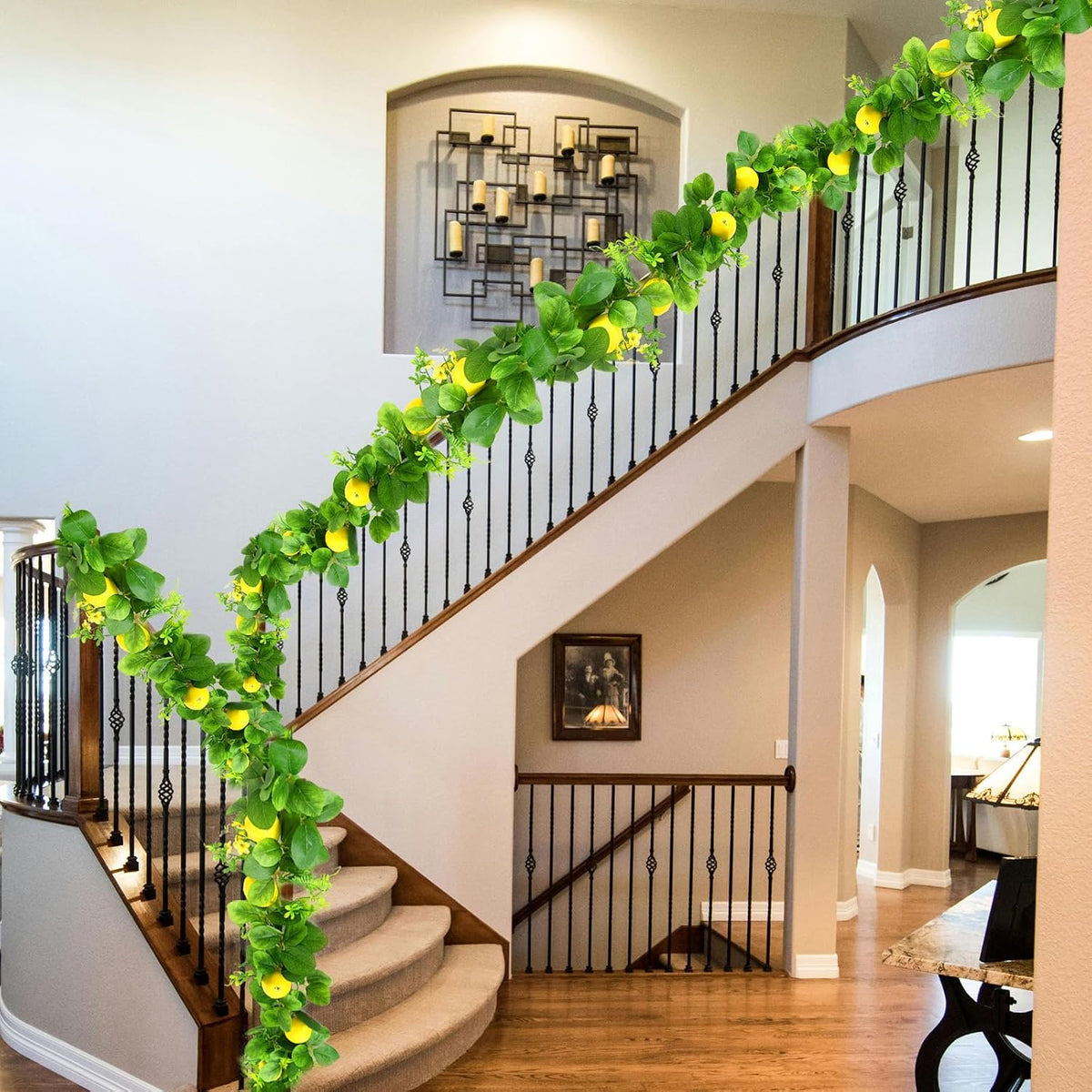 Artificial Lemon Vines Faux Lemon Garland 78.7 Inch Realistic Fake Lemons Greenery Garland Vine Hanging Swag for Wall Door Mantle Wedding Party Table Home Decoration