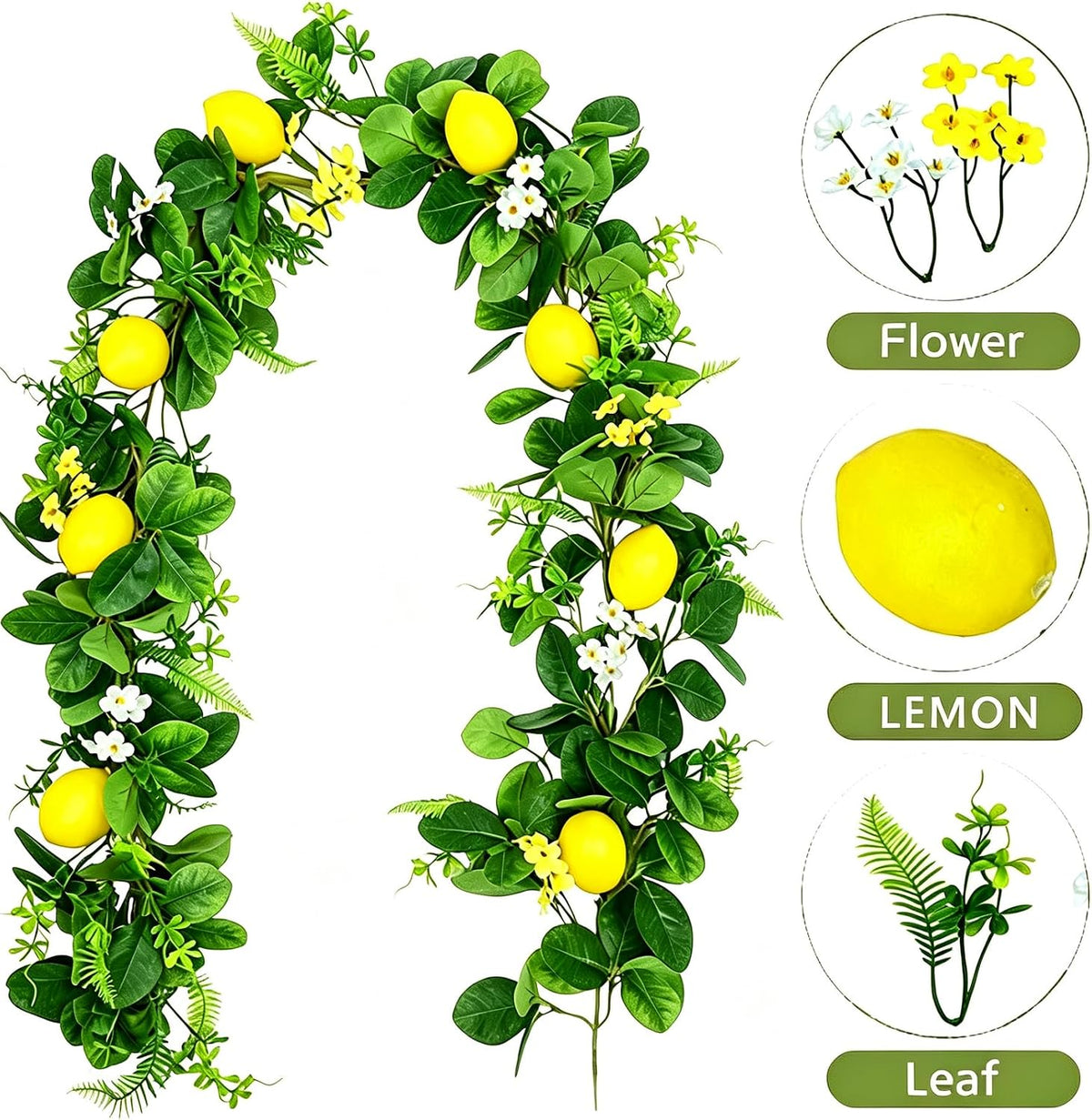 Artificial Lemon Vines Faux Lemon Garland 78.7 Inch Realistic Fake Lemons Greenery Garland Vine Hanging Swag for Wall Door Mantle Wedding Party Table Home Decoration