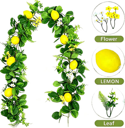 Artificial Lemon Vines Faux Lemon Garland 78.7 Inch Realistic Fake Lemons Greenery Garland Vine Hanging Swag for Wall Door Mantle Wedding Party Table Home Decoration