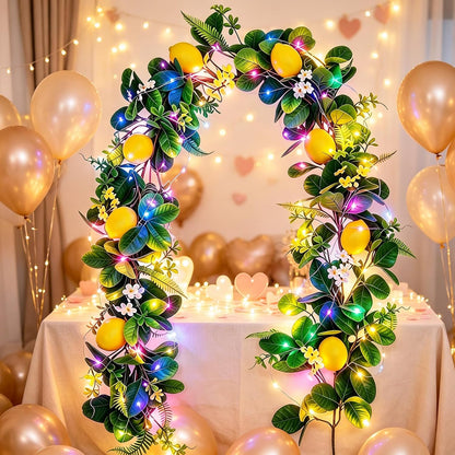 Artificial Lemon Vines Faux Lemon Garland 78.7 Inch Realistic Fake Lemons Greenery Garland Vine Hanging Swag for Wall Door Mantle Wedding Party Table Home Decoration