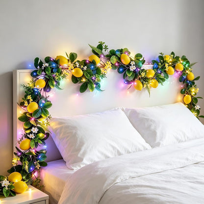 Artificial Lemon Vines Faux Lemon Garland 78.7 Inch Realistic Fake Lemons Greenery Garland Vine Hanging Swag for Wall Door Mantle Wedding Party Table Home Decoration