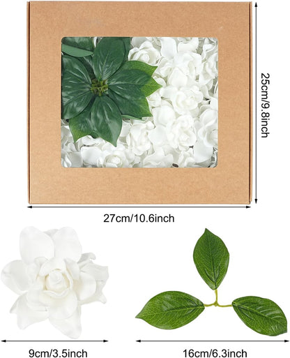 25pcs Fake Gardenia White Artificial Flowers, Real Looking Gardenia Flowers with Stems Wedding Flowers for DIY Wedding Bouquet Bridal Shower Party Home Centerpieces Floral Arrangements