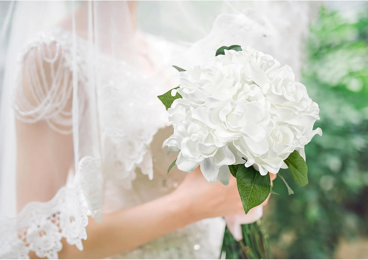 25pcs Fake Gardenia White Artificial Flowers, Real Looking Gardenia Flowers with Stems Wedding Flowers for DIY Wedding Bouquet Bridal Shower Party Home Centerpieces Floral Arrangements