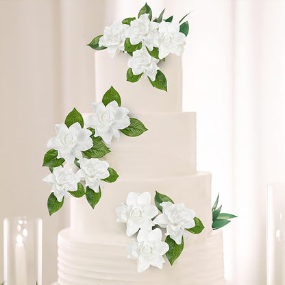 25pcs Fake Gardenia White Artificial Flowers, Real Looking Gardenia Flowers with Stems Wedding Flowers for DIY Wedding Bouquet Bridal Shower Party Home Centerpieces Floral Arrangements