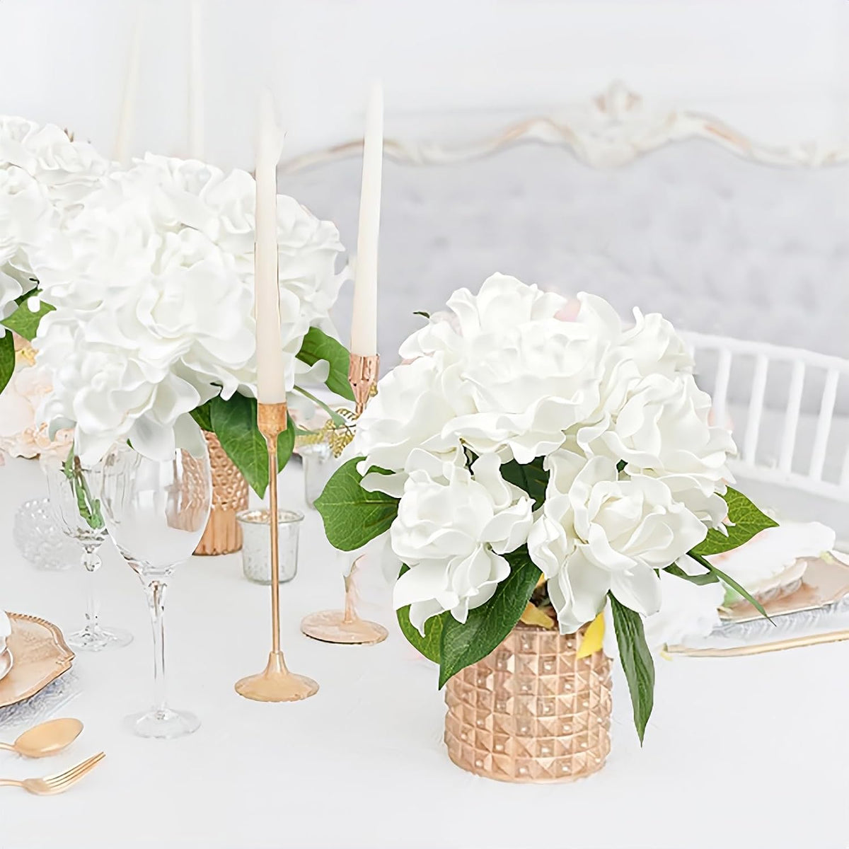 25pcs Fake Gardenia White Artificial Flowers, Real Looking Gardenia Flowers with Stems Wedding Flowers for DIY Wedding Bouquet Bridal Shower Party Home Centerpieces Floral Arrangements