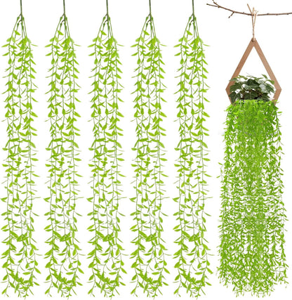 5PCS Fake Vines Artificial Plants - 3.28FT Hanging Plant Garland Wall Decor, Artificial Greenery Faux Plants Indoor Outdoor for Bedroom Living Room Bathroom Decor, Green Leaves Home Party