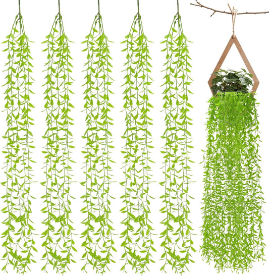 5PCS Fake Vines Artificial Plants - 3.28FT Hanging Plant Garland Wall Decor, Artificial Greenery Faux Plants Indoor Outdoor for Bedroom Living Room Bathroom Decor, Green Leaves Home Party