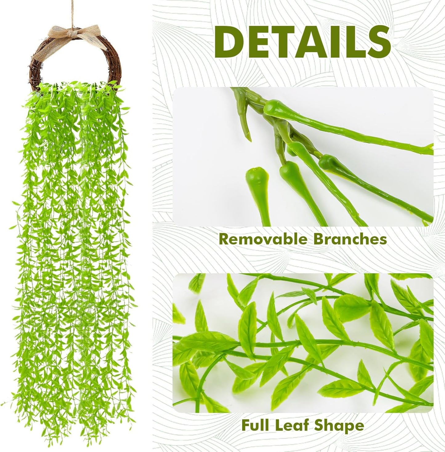 5PCS Fake Vines Artificial Plants - 3.28FT Hanging Plant Garland Wall Decor, Artificial Greenery Faux Plants Indoor Outdoor for Bedroom Living Room Bathroom Decor, Green Leaves Home Party
