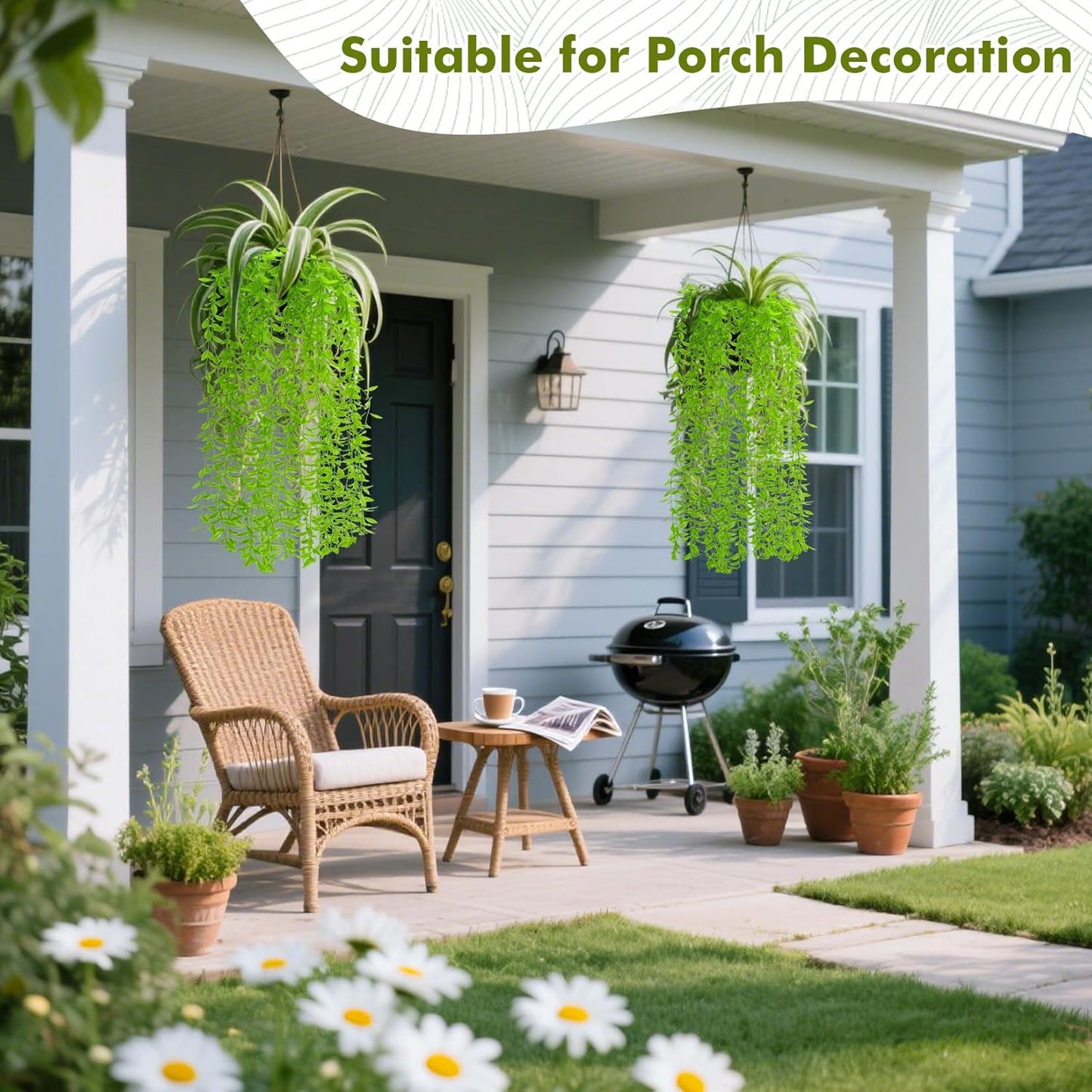 5PCS Fake Vines Artificial Plants - 3.28FT Hanging Plant Garland Wall Decor, Artificial Greenery Faux Plants Indoor Outdoor for Bedroom Living Room Bathroom Decor, Green Leaves Home Party