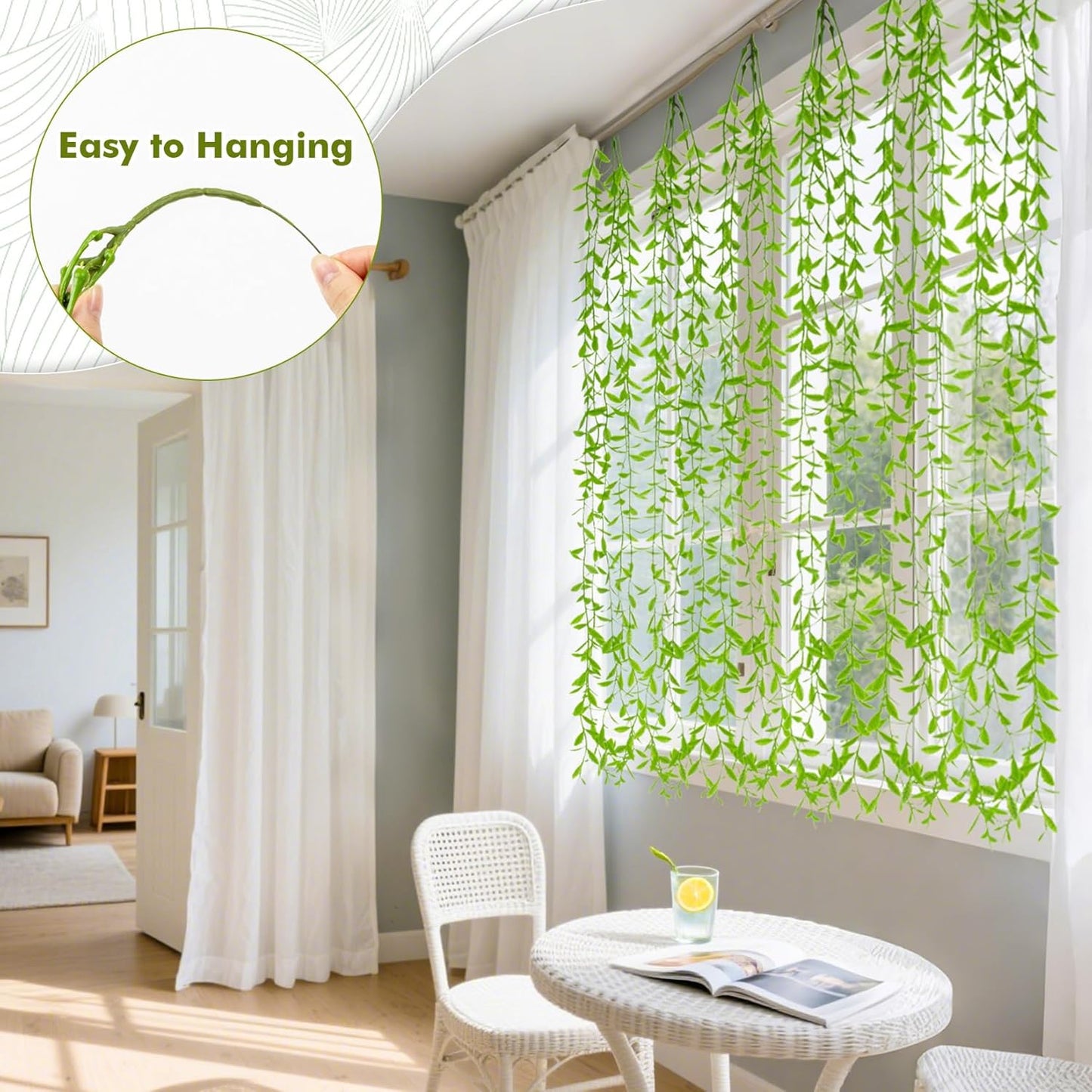 5PCS Fake Vines Artificial Plants - 3.28FT Hanging Plant Garland Wall Decor, Artificial Greenery Faux Plants Indoor Outdoor for Bedroom Living Room Bathroom Decor, Green Leaves Home Party